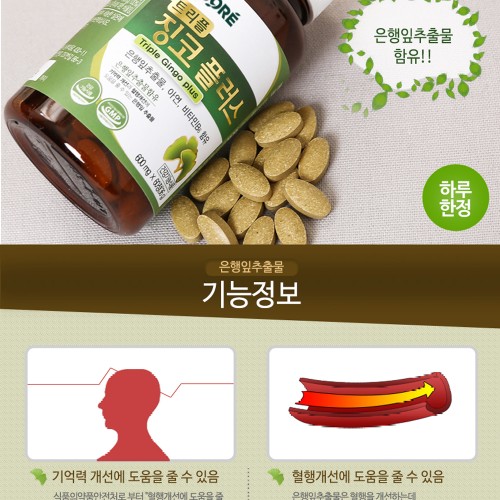 은행잎추출물 트리플 징코플러스 혈액순환 60정, 5개